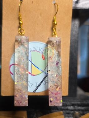 Handmade Pink Glitter Resin Bar Earrings with Gold Hooks